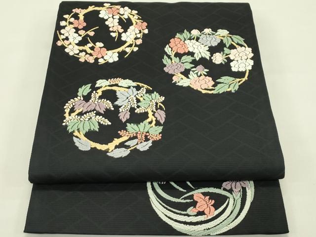 平和屋着物*夏物 太鼓柄 京袋帯 唐織 草花丸文 黒地 正絹 逸品 CABJ1770rv