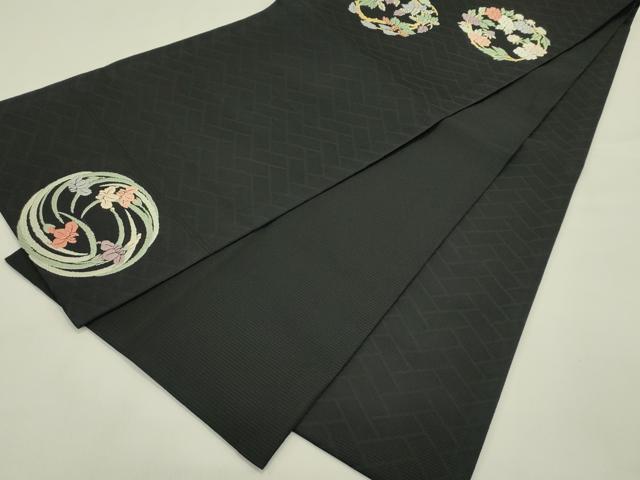 平和屋着物*夏物 太鼓柄 京袋帯 唐織 草花丸文 黒地 正絹 逸品 CABJ1770rv
