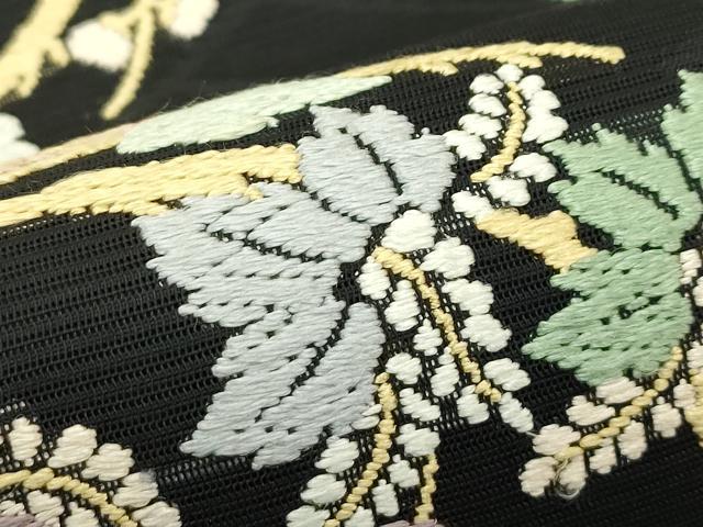 平和屋着物*夏物 太鼓柄 京袋帯 唐織 草花丸文 黒地 正絹 逸品 CABJ1770rv