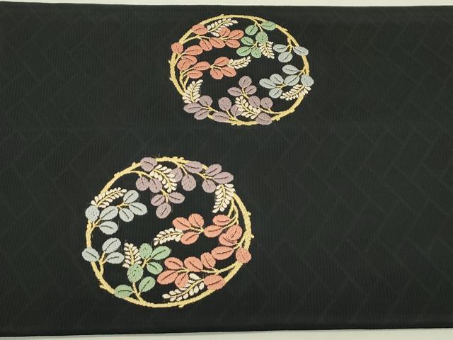平和屋着物*夏物 太鼓柄 京袋帯 唐織 草花丸文 黒地 正絹 逸品 CABJ1770rv