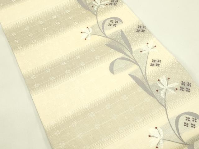 平和屋着物*夏物 両面 六通柄袋帯 草花文 正絹 逸品 CABJ1786rv
