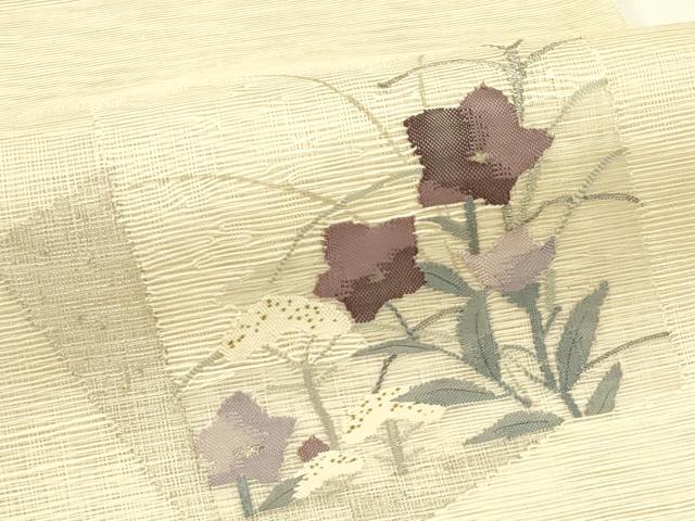 平和屋着物*夏物 太鼓柄袋帯 すくい織 色紙重ね秋草文 銀糸 正絹 逸品 CABJ1794rv