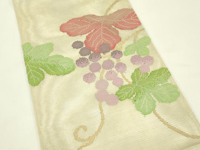 平和屋着物*夏物 太鼓柄袋帯 葡萄蔦の葉文 金糸 正絹 逸品 未使用 CABJ1803rv