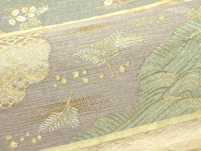 平和屋着物*夏物 六通柄袋帯 段に割付 金銀糸 正絹 逸品 CABJ1813rv