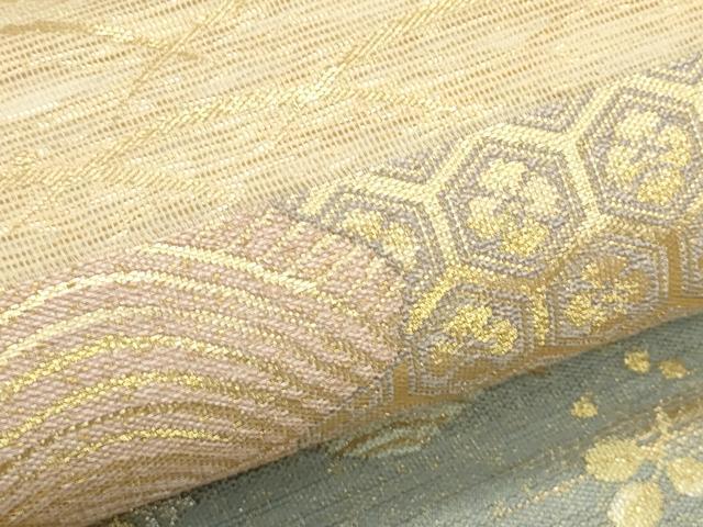 平和屋着物*夏物 六通柄袋帯 段に割付 金銀糸 正絹 逸品 CABJ1813rv