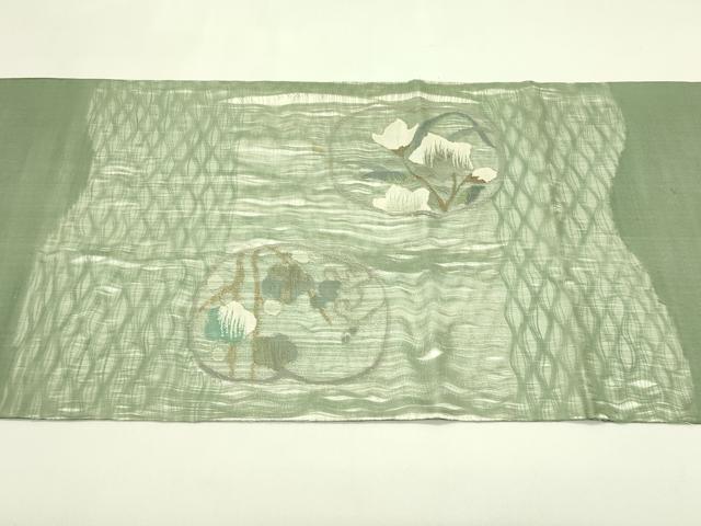 平和屋着物*夏物 太鼓柄袋帯 すくい織 草花文 金銀糸 正絹 逸品 CABJ1826rv