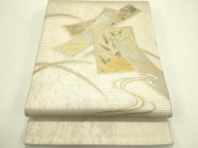 平和屋着物*夏物 太鼓柄袋帯 短冊草花文 金銀彩 正絹 逸品 CABJ1827rv