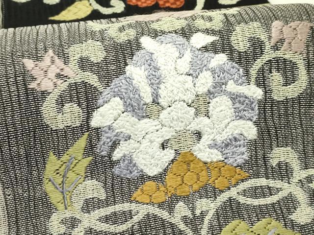平和屋着物*夏物 太鼓柄袋帯 総刺繍 更紗唐草文 黒地 正絹 逸品 CABJ1833rv
