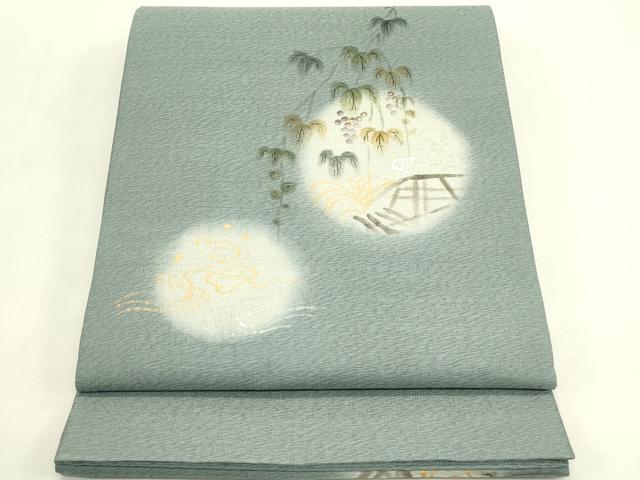 平和屋着物*夏物 太鼓柄袋帯 手描き 葡萄蔦の葉丸文 金銀彩 正絹 逸品 未使用 CABJ1834rv