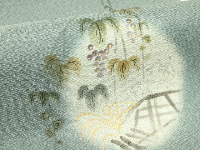 平和屋着物*夏物 太鼓柄袋帯 手描き 葡萄蔦の葉丸文 金銀彩 正絹 逸品 未使用 CABJ1834rv