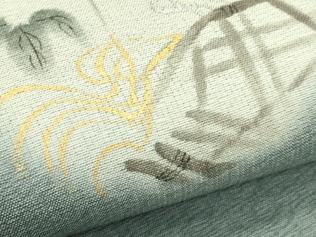 平和屋着物*夏物 太鼓柄袋帯 手描き 葡萄蔦の葉丸文 金銀彩 正絹 逸品 未使用 CABJ1834rv