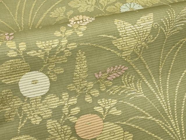 平和屋着物*夏物 六通柄袋帯 秋草舞蝶文 金糸 正絹 逸品 CABJ1847rv