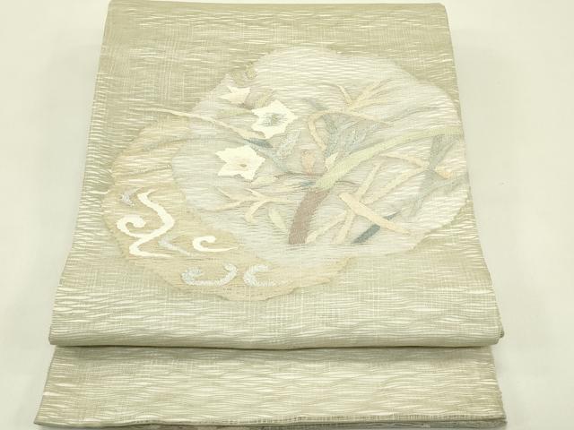 平和屋着物*夏物 太鼓柄袋帯 すくい織 草花丸文 金銀糸 正絹 逸品 CABJ1852rv