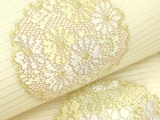平和屋着物*夏物 西陣 橋本テル織物謹製 六通柄袋帯 唐織 雪輪花文 金糸 証紙付き 正絹 逸品 未使用 CABJ1853rv