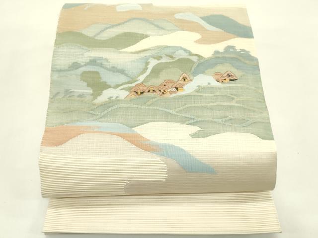 平和屋着物*夏物 太鼓柄袋帯 絽綴れ 風景文 金糸 正絹 逸品 CABJ1866rv