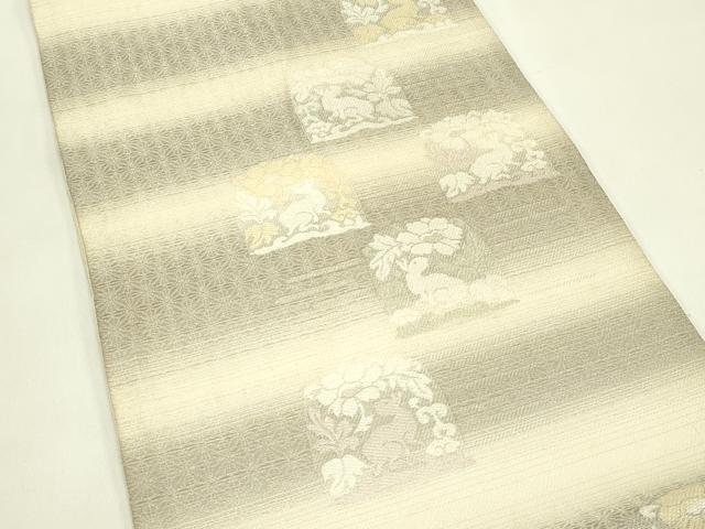 平和屋着物*夏物 六通柄袋帯 唐織 兎草花文 銀糸 正絹 逸品 CABJ1871rv