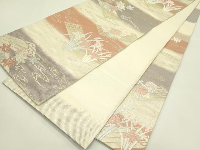 平和屋着物*夏物 六通柄袋帯 唐織 流水秋草文 金糸 正絹 逸品 CABJ1882rv