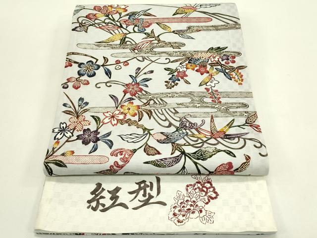 平和屋着物*夏物 紅型 全通柄袋帯 エ霞草花文 正絹 逸品 未使用 CABJ1893rv