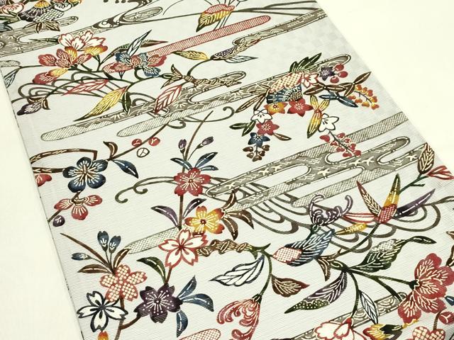 平和屋着物*夏物 紅型 全通柄袋帯 エ霞草花文 正絹 逸品 未使用 CABJ1893rv