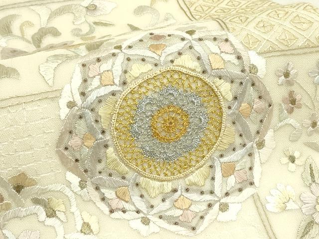 平和屋着物*夏物 袋帯 総刺繍 中国三大刺繍 スワトウ刺繍 正倉院草花文 金銀糸 正絹 逸品 未使用 CABJ1896rv