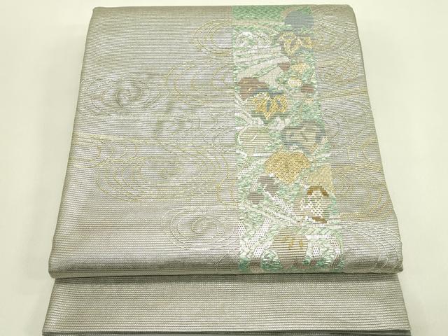 平和屋着物*夏物 太鼓柄袋帯 絽刺し 区限刺繍 総刺繍 流水蔦の葉文 金銀糸 正絹 逸品 CABJ1897rv