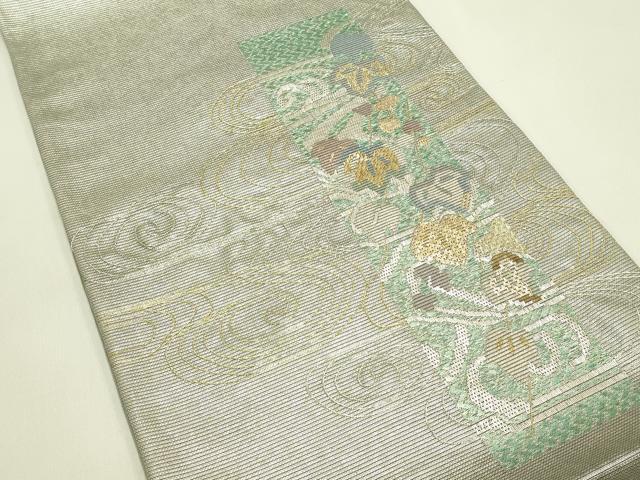 平和屋着物*夏物 太鼓柄袋帯 絽刺し 区限刺繍 総刺繍 流水蔦の葉文 金銀糸 正絹 逸品 CABJ1897rv