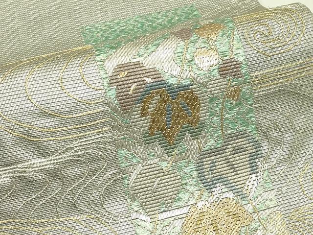 平和屋着物*夏物 太鼓柄袋帯 絽刺し 区限刺繍 総刺繍 流水蔦の葉文 金銀糸 正絹 逸品 CABJ1897rv