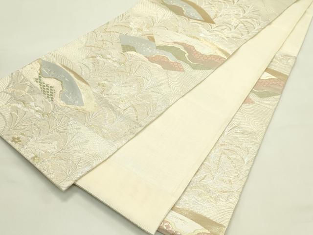 平和屋着物*夏物 六通柄袋帯 地紙草花文 金銀糸 正絹 逸品 CABJ1906rv