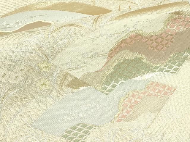 平和屋着物*夏物 六通柄袋帯 地紙草花文 金銀糸 正絹 逸品 CABJ1906rv