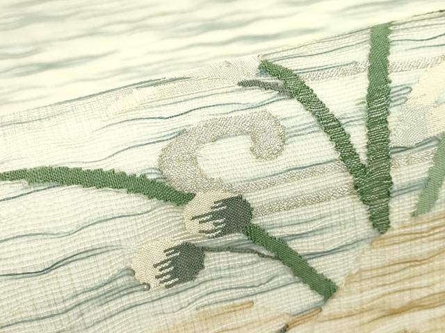 平和屋着物*夏物 太鼓柄袋帯 すくい織 草花文 金銀糸 正絹 逸品 未使用 CABJ1907rv
