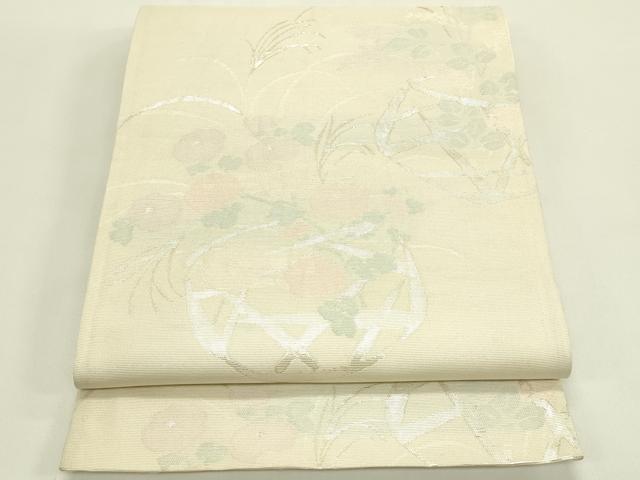 平和屋着物*夏物 六通柄袋帯 花籠文 銀糸 正絹 逸品 CABJ1909rv