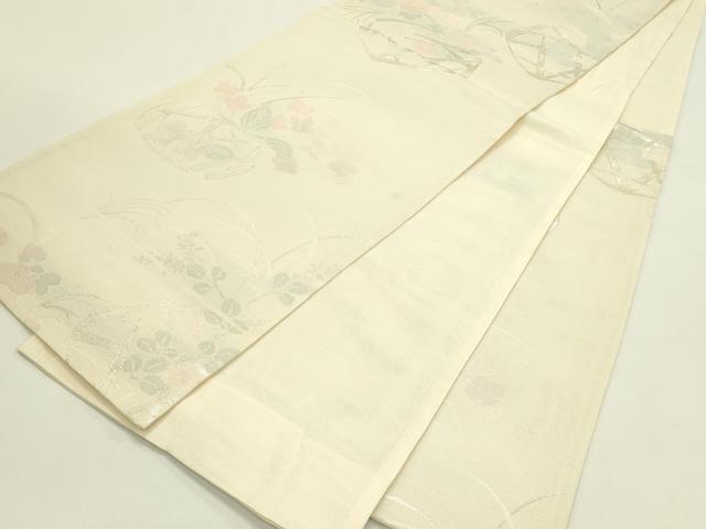 平和屋着物*夏物 六通柄袋帯 花籠文 銀糸 正絹 逸品 CABJ1909rv