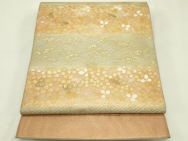 平和屋着物*夏物 六通柄袋帯 刺繍 紗綾型立波萩文 金銀彩 正絹 逸品 CABJ1931rv
