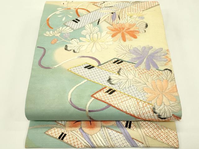 平和屋着物*夏物 アンティーク 大正ロマン 丸帯 引き抜き帯 総刺繍 駒刺繍 草花文 金銀糸 正絹 逸品 CABJ1937rv