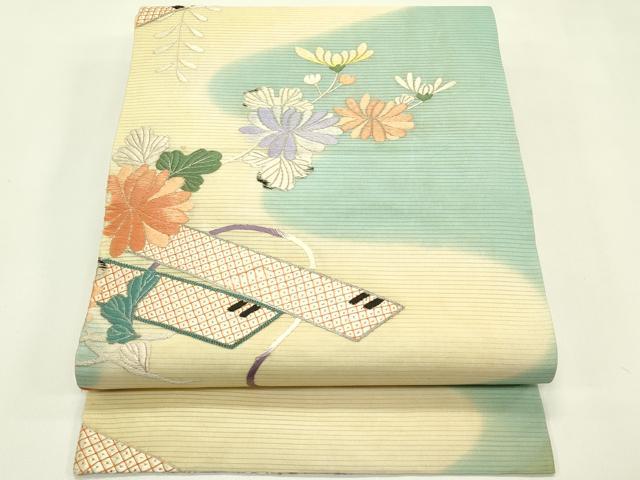 平和屋着物*夏物 アンティーク 大正ロマン 丸帯 引き抜き帯 総刺繍 駒刺繍 草花文 金銀糸 正絹 逸品 CABJ1937rv