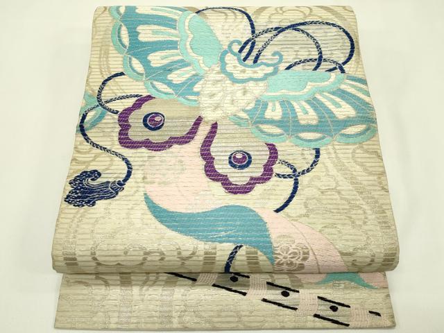 平和屋着物*夏物 アンティーク 大正ロマン 丸帯 引き抜き帯 唐織 花蝶文 銀糸 正絹 逸品 CABJ1938rv