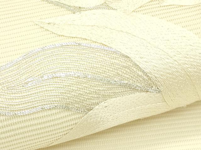 平和屋着物*夏物 九寸開き名古屋帯 総刺繍 駒刺繍 草花文 銀糸 正絹 逸品 CABJ1979rv