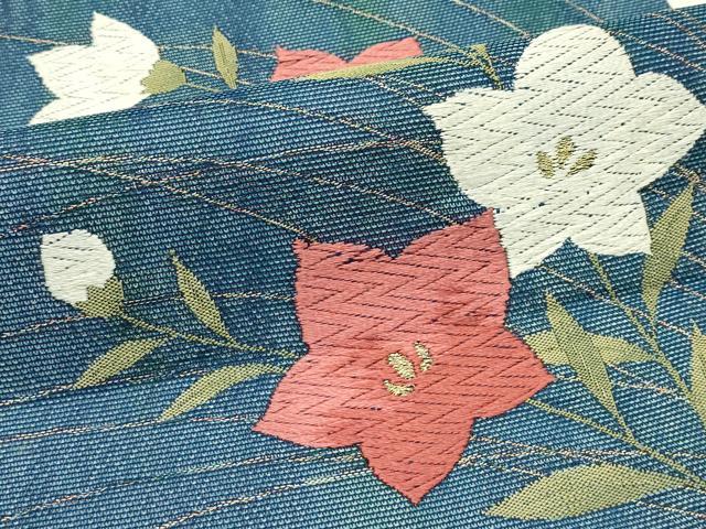 平和屋着物*夏物 九寸開き名古屋帯 唐織 桔梗 金糸 正絹 逸品 CABJ1983rv