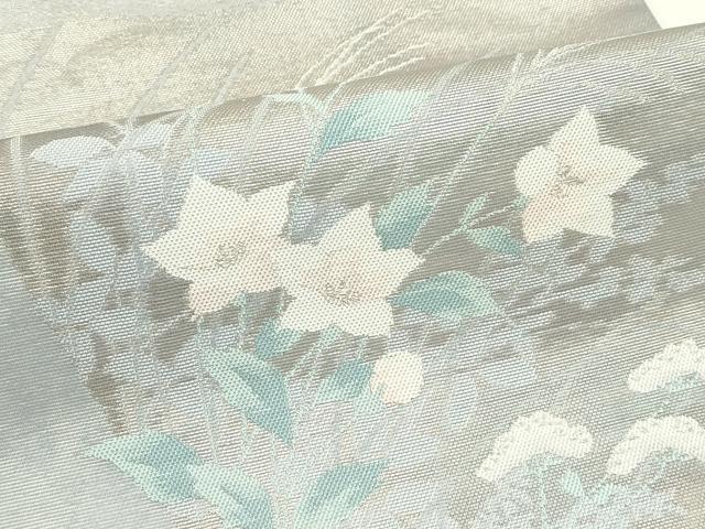 平和屋着物*夏物 九寸開き名古屋帯 秋草文 銀糸 正絹 逸品 CABJ1989rv