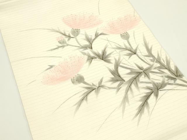 平和屋着物*夏物 絽塩瀬 九寸開き名古屋帯 手描き 草花文 金彩 正絹 逸品 CABJ1990rv
