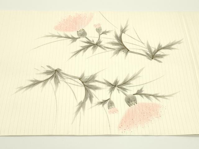 平和屋着物*夏物 絽塩瀬 九寸開き名古屋帯 手描き 草花文 金彩 正絹 逸品 CABJ1990rv