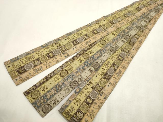 平和屋着物●男性 両面 角帯 動物草花間道 正絹 逸品 CABJ2006dy