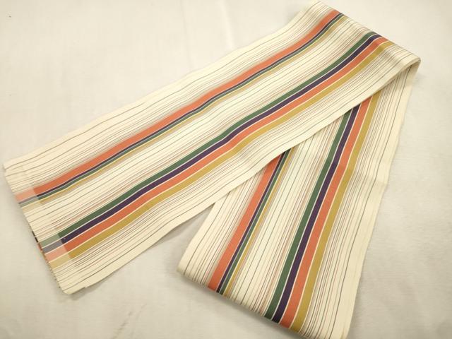 平和屋着物●本場筑前博多織 半幅帯 縞 一重帯 正絹 逸品 CABJ2023dy