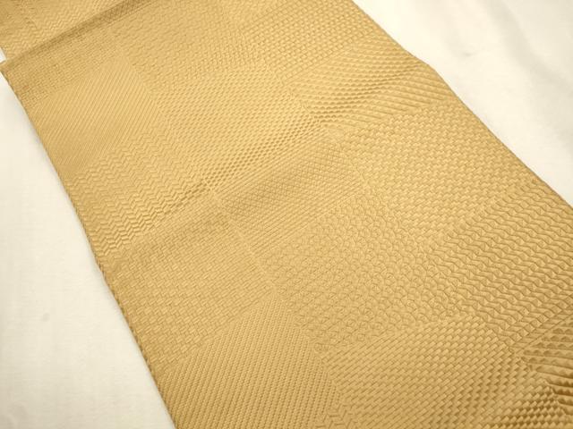 平和屋着物●本場筑前博多織 八寸名古屋帯 幾何学文 萱草色 三越扱い 正絹 逸品 CABJ2026dy