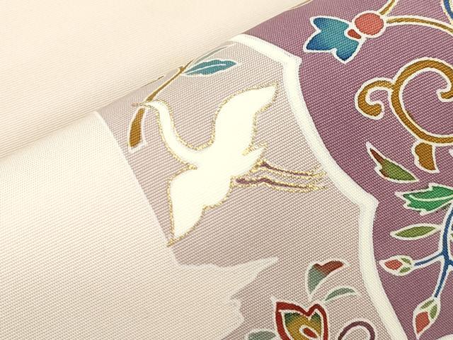 平和屋着物●塩瀬 九寸名古屋帯 破れ色紙飛鳥花文 金彩 正絹 逸品 CABJ2029dy