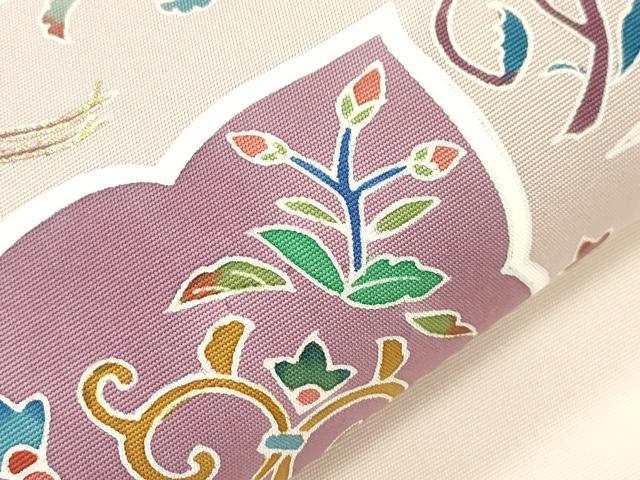 平和屋着物●塩瀬 九寸名古屋帯 破れ色紙飛鳥花文 金彩 正絹 逸品 CABJ2029dy