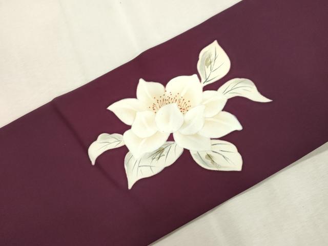 平和屋着物●塩瀬 九寸名古屋帯 手描き 草花文 正絹 逸品 CABJ2032dy