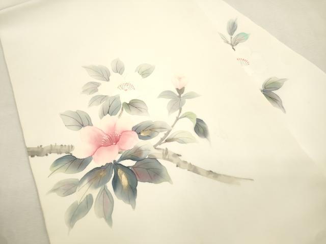 平和屋着物●塩瀬 九寸名古屋帯 手描き 枝花文 金彩 正絹 逸品 CABJ2038dy