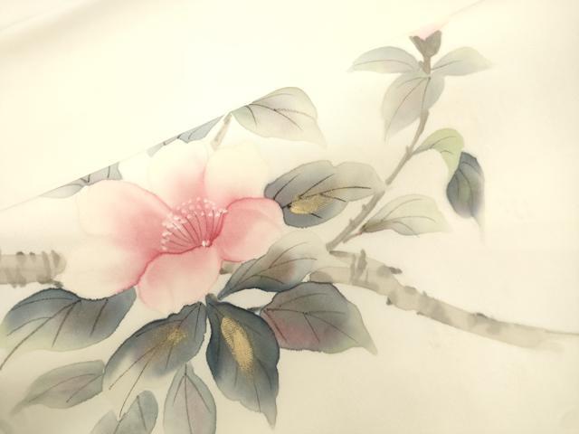 平和屋着物●塩瀬 九寸名古屋帯 手描き 枝花文 金彩 正絹 逸品 CABJ2038dy