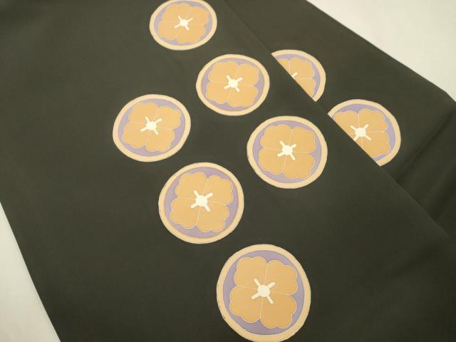 平和屋着物●塩瀬 九寸名古屋帯 刺繍 菱花丸文 黒地 金彩 正絹 逸品 CABJ2047dy